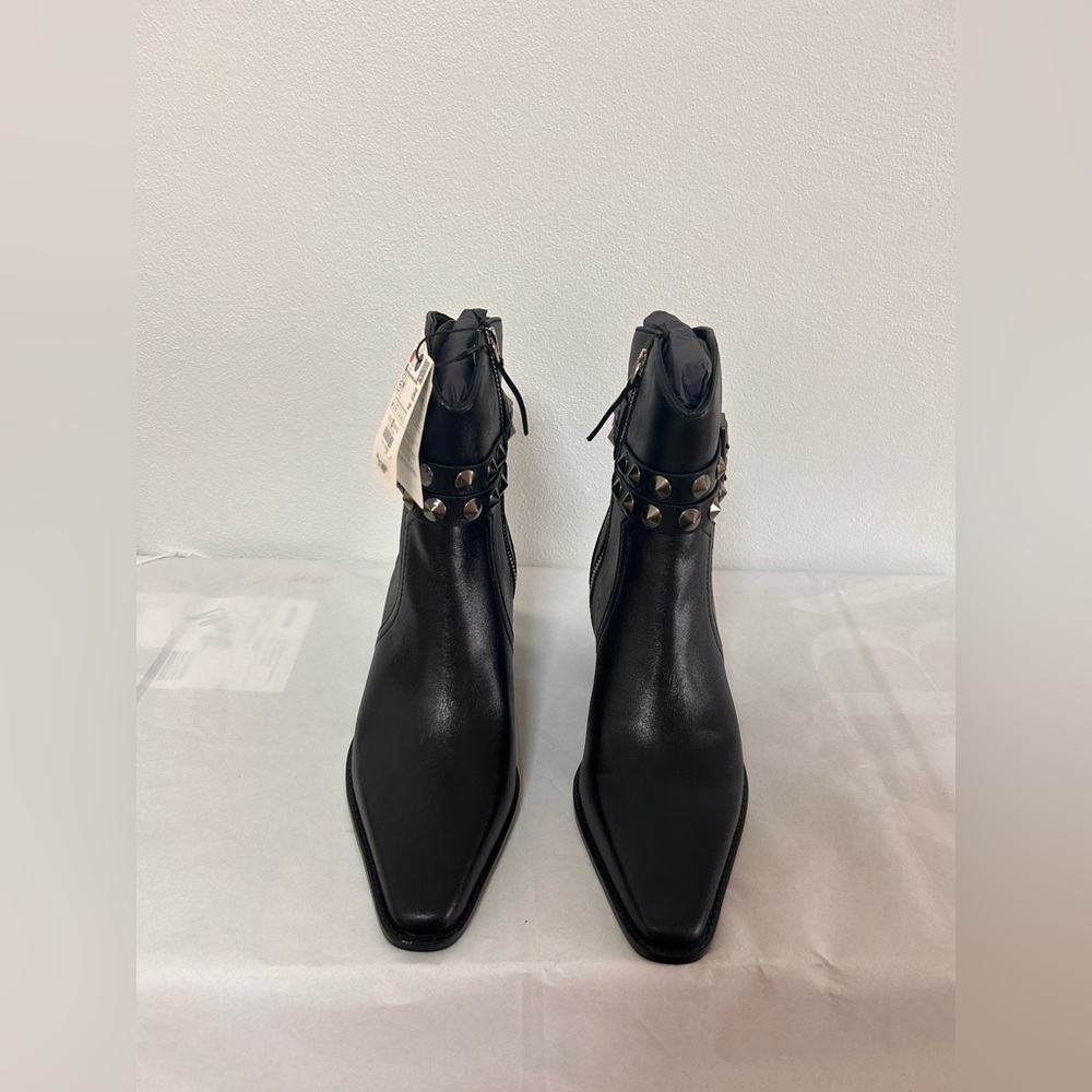 NWT Zara LEATHER STRAP COWBOY ANKLE BOOTS - Picture 7 of 10